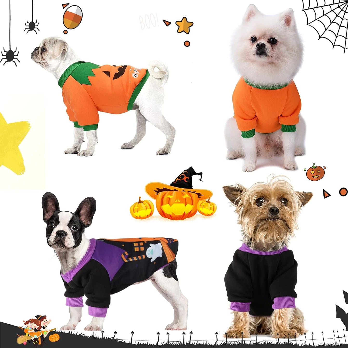 Dog Halloween Shirt Pet Pumpkin Costumes Pet Clothes Funny T-Shirt for Small Dogs and Cats Halloween Cosplay Holiday Festival Party