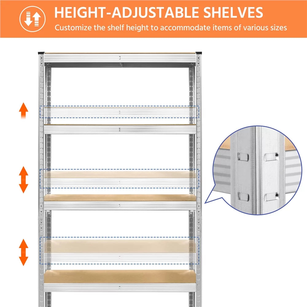 2PCS 5 Tiers Adjustable Storage Shelf Units for Garage, Silver