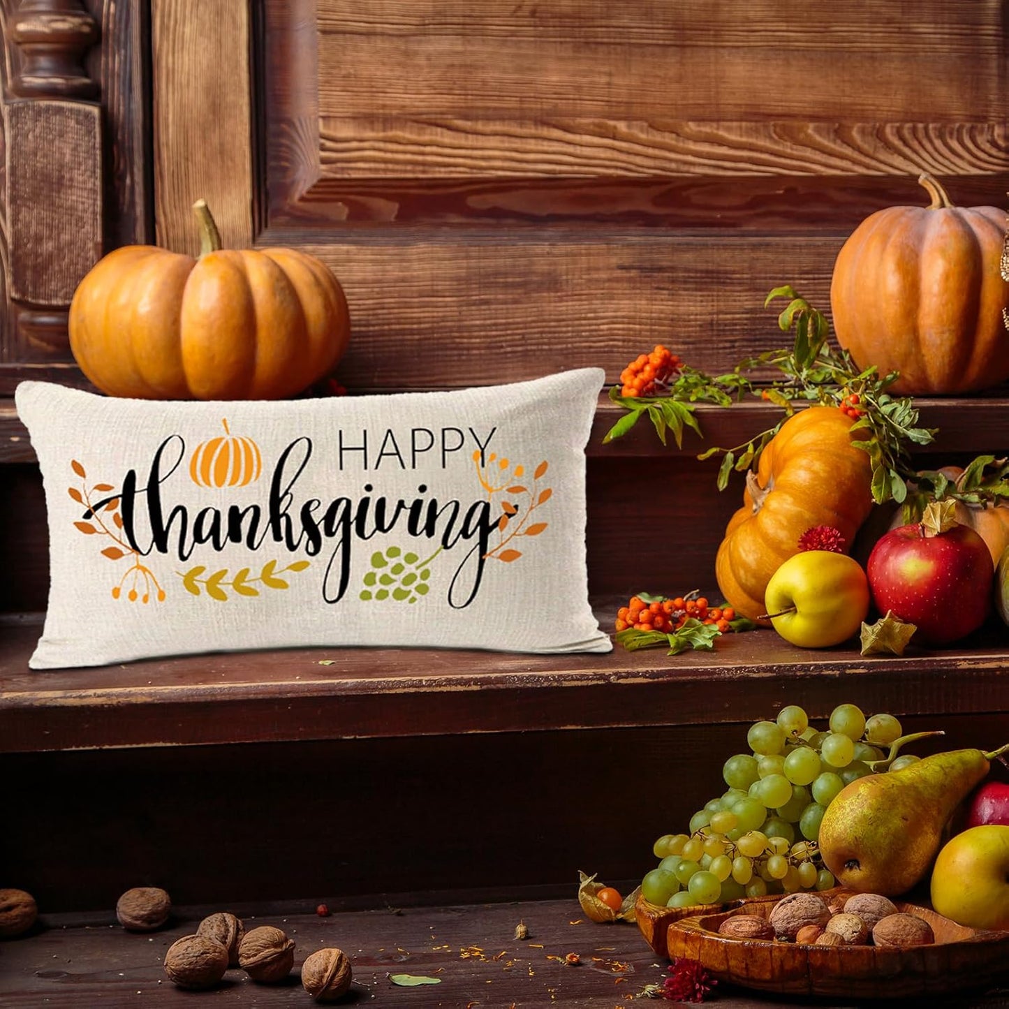 Thanksgiving Decorations Pillow Covers 12X20 Inch,Happy Thanksgiving Decor Thanksgiving Lumbar Pillow Farmhouse for Sofa